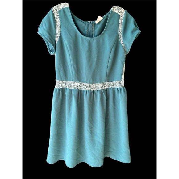 Green Pins and Needles Anthropologie Fit Flare Lace Trim Dress Cottagecore 10 - Picture 1 of 13